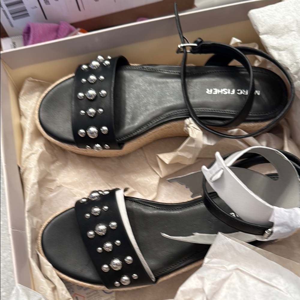 Marc Fisher Black Studded Sandals